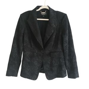 ST JOHN COUTURE Textured Blazer Women's 4 Black Floral Brocade Jeweled Button